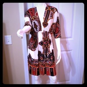 Paisley 1x neutral dress deep V neck